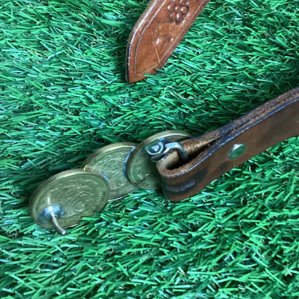 Vintage Peso Coin Buckle with Tooled Leather Belt
